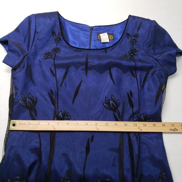 Vintage Virgo II Cocktail Dress Womens 6 Blue Velvet Burnout Sheer Goth Fairy - Picture 7 of 16